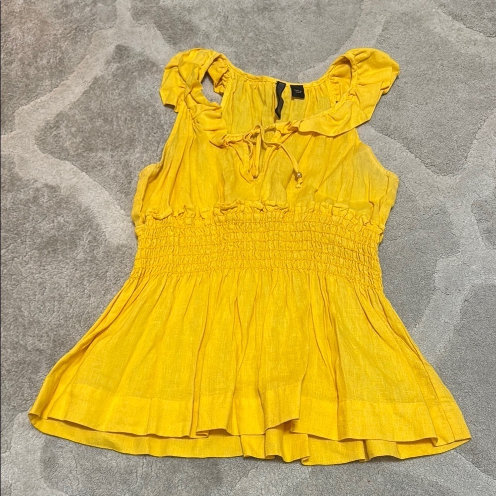 Nine West Yellow Sleeveless Ruffled Blouse